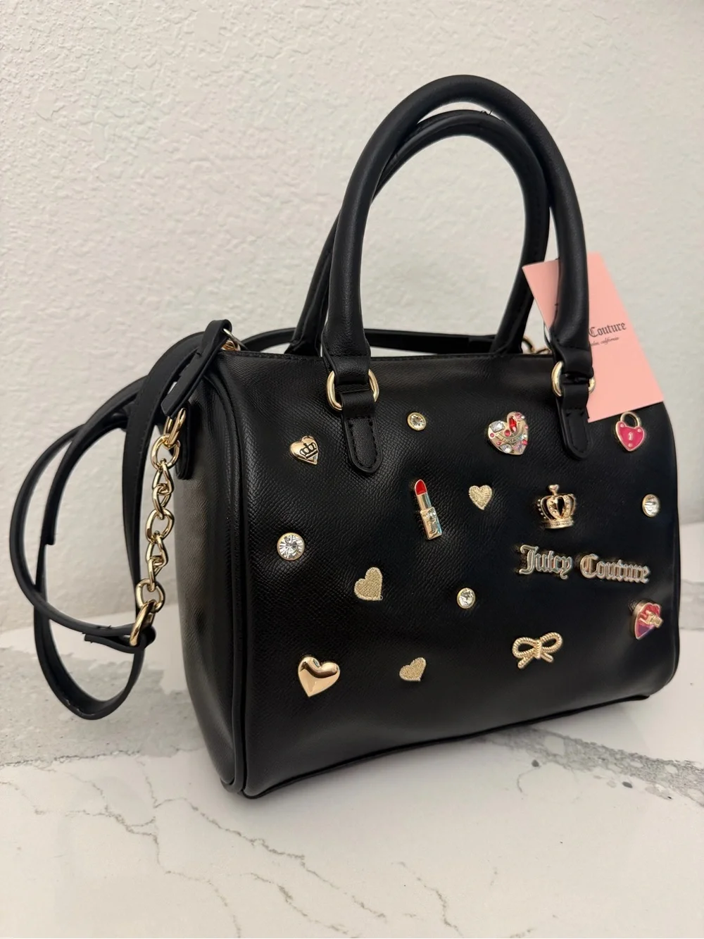 Juicy Couture Black Satchel with Gold & Pink Accents